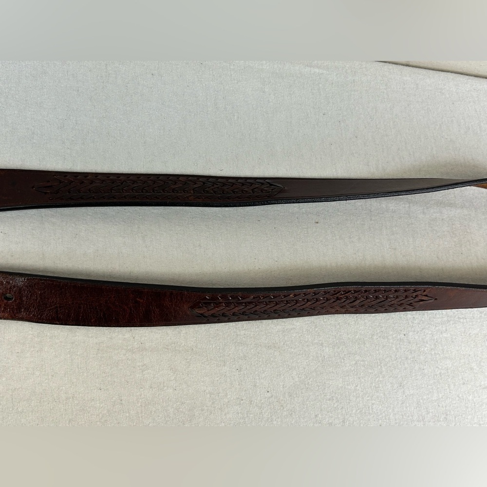 Vintage Brown Leather Belt with Brass Buckle Braided Accent Size 36/38 Mens - Picture 10 of 12